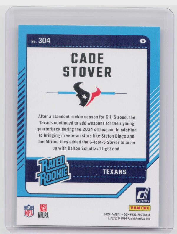 2024 Donruss Cade Stover RC 304 Texans - Image 3