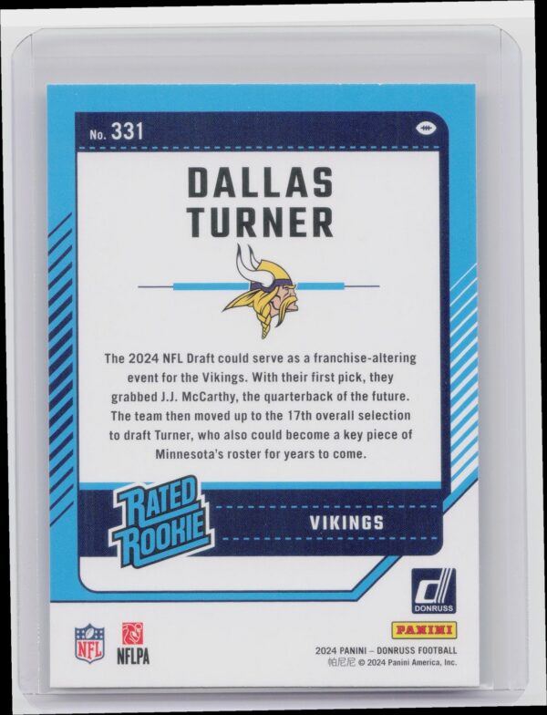 2024 Donruss Dallas Turner RC 331 Vikings - Image 3