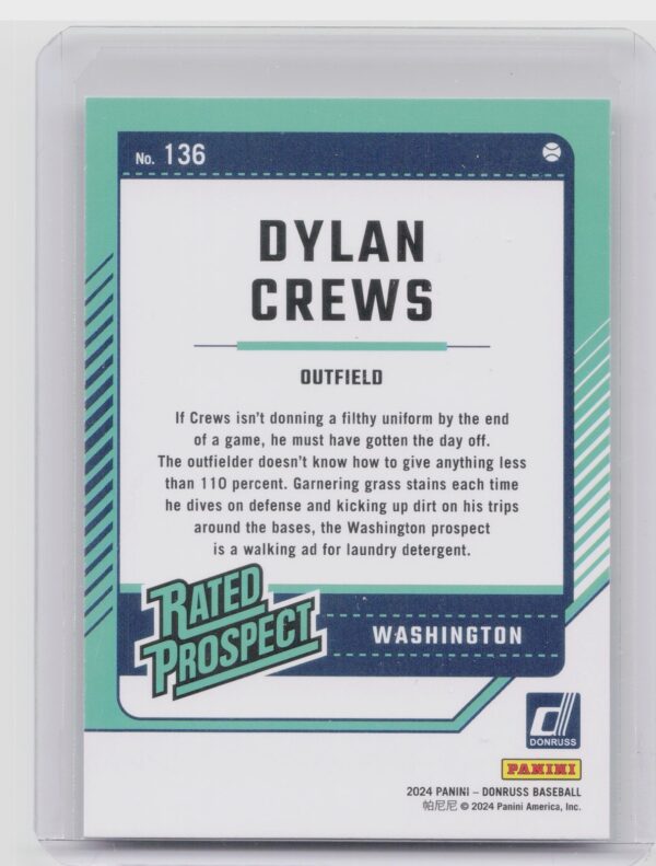 2024 Donruss Dylan Crews #136 Nationals - Image 3