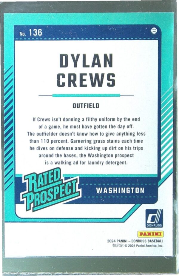 2024 Donruss Dylan Crews Red and Blue #136 Nationals - Image 3