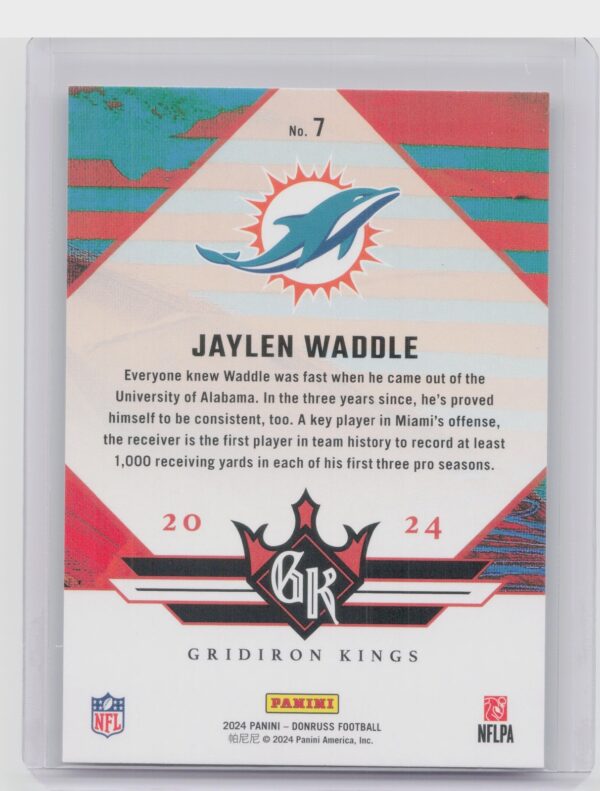 2024 Donruss Jaylen Waddle 7 Dolphins Gridiron Kings - Image 3