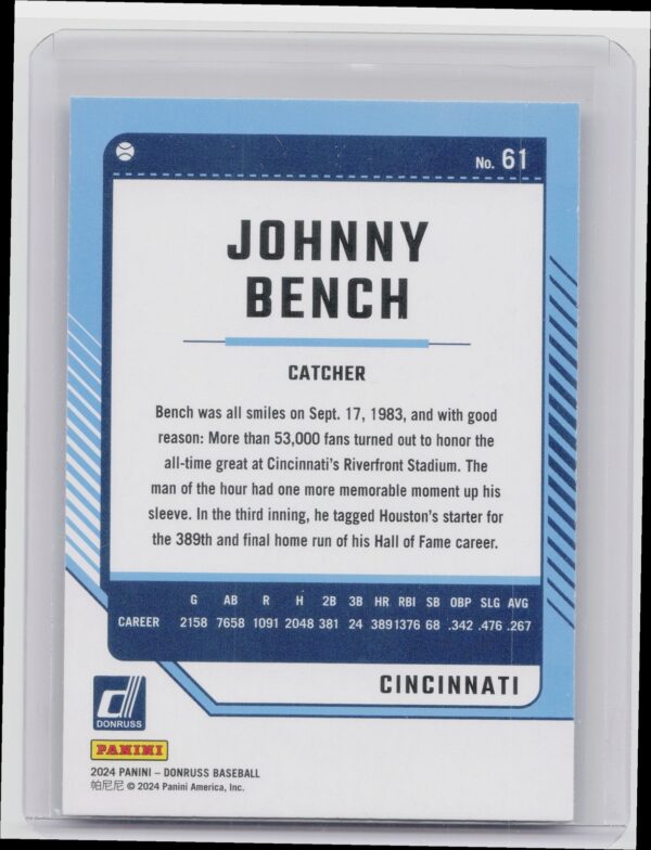 2024 Donruss Johnny Bench Liberty #61 Reds - Image 3