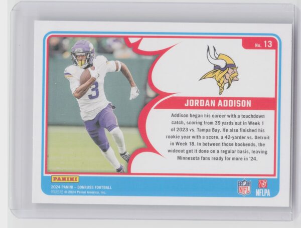 2024 Donruss Jordan Addison #13 Vikings Action All Pros - Image 3