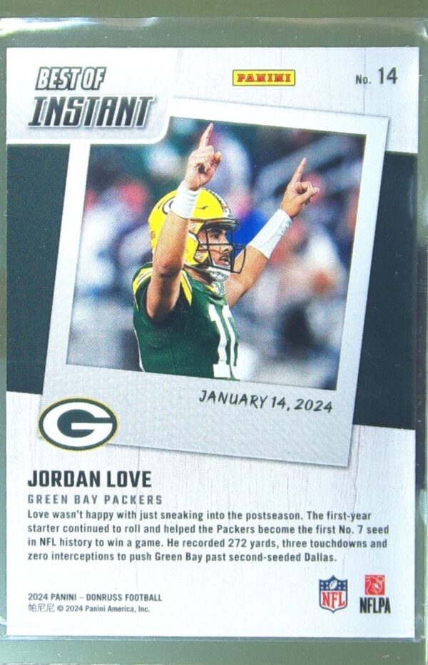 2024 Donruss Jordan Love 14 Packers Best of Panini Instant - Image 3