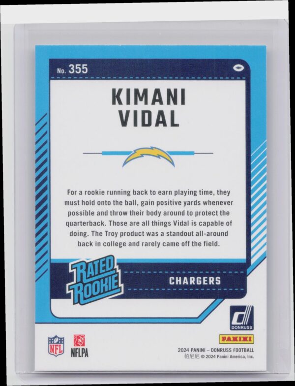 2024 Donruss Kimani Vidal RC 355 Chargers - Image 3