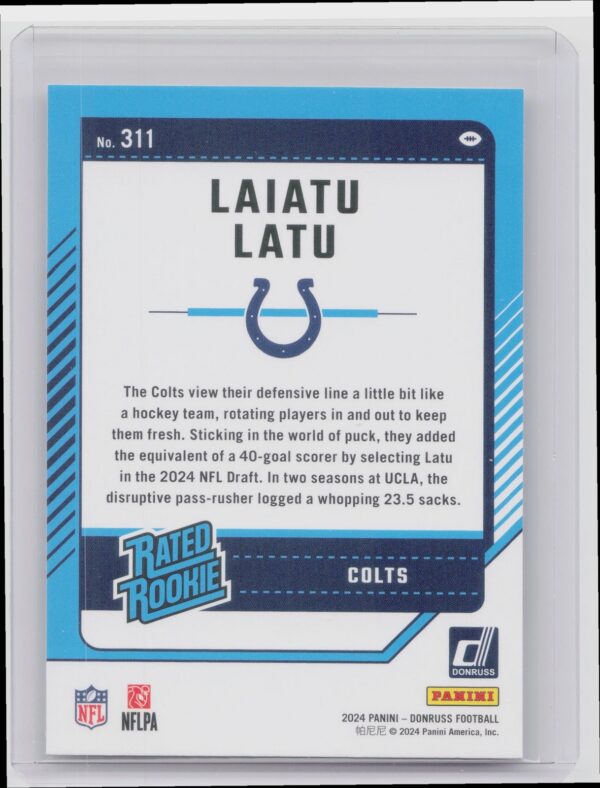 2024 Donruss Laiatu Latu RC 311 Colts - Image 3