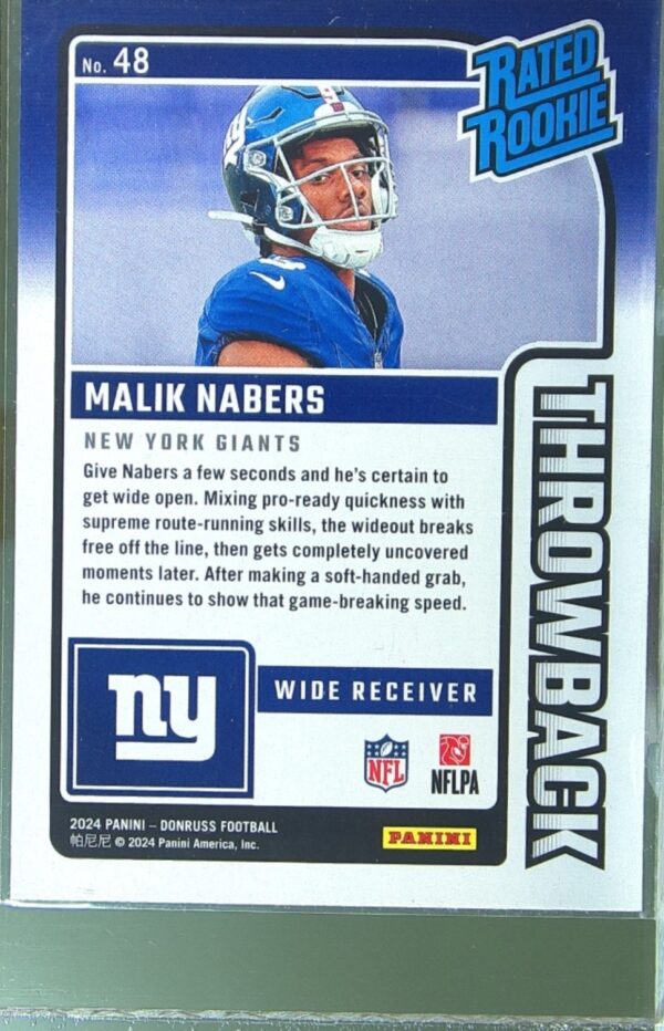 2024 Donruss Malik Nabers RC #48 Giants Rated Rookies Throwback - Image 3