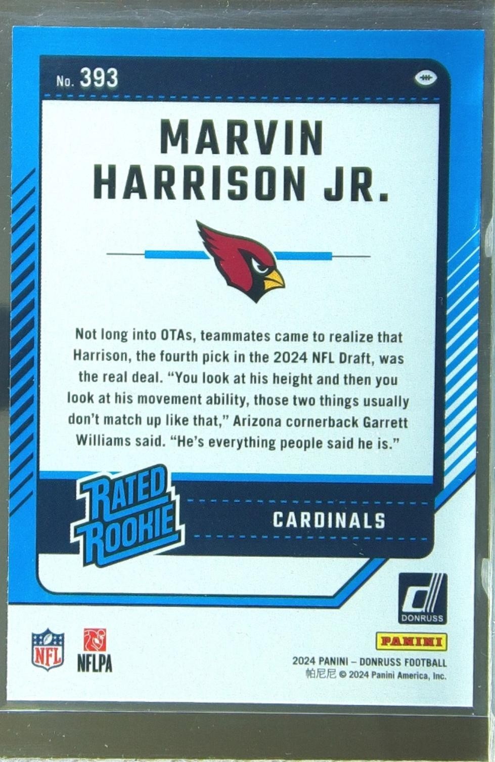 2024 Donruss Marvin Harrison Jr. RC #393 Cardinals - Image 3