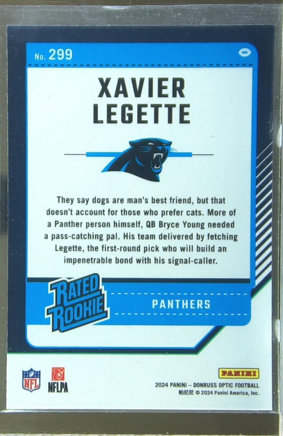 2024 Donruss Optic Xavier Legette RC #299 Panthers - Image 3