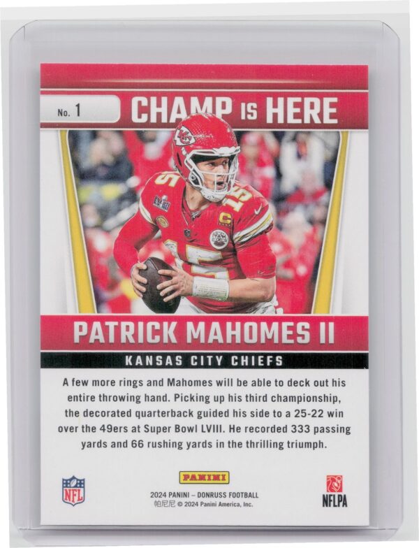 2024 Donruss Patrick Mahomes II Champ is Here 1 Chiefs - Image 3
