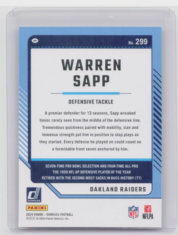 2024 Donruss Warren Sapp 299 Raiders - Image 3