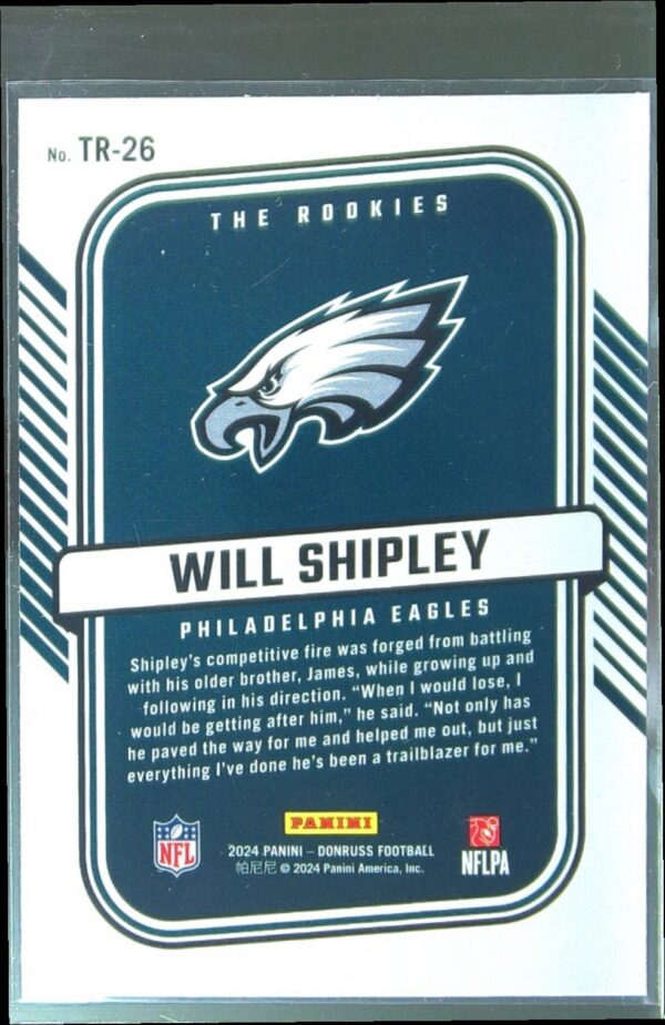 2024 Donruss Will Shipley RC TR-26 Eagles The Rookies - Image 3