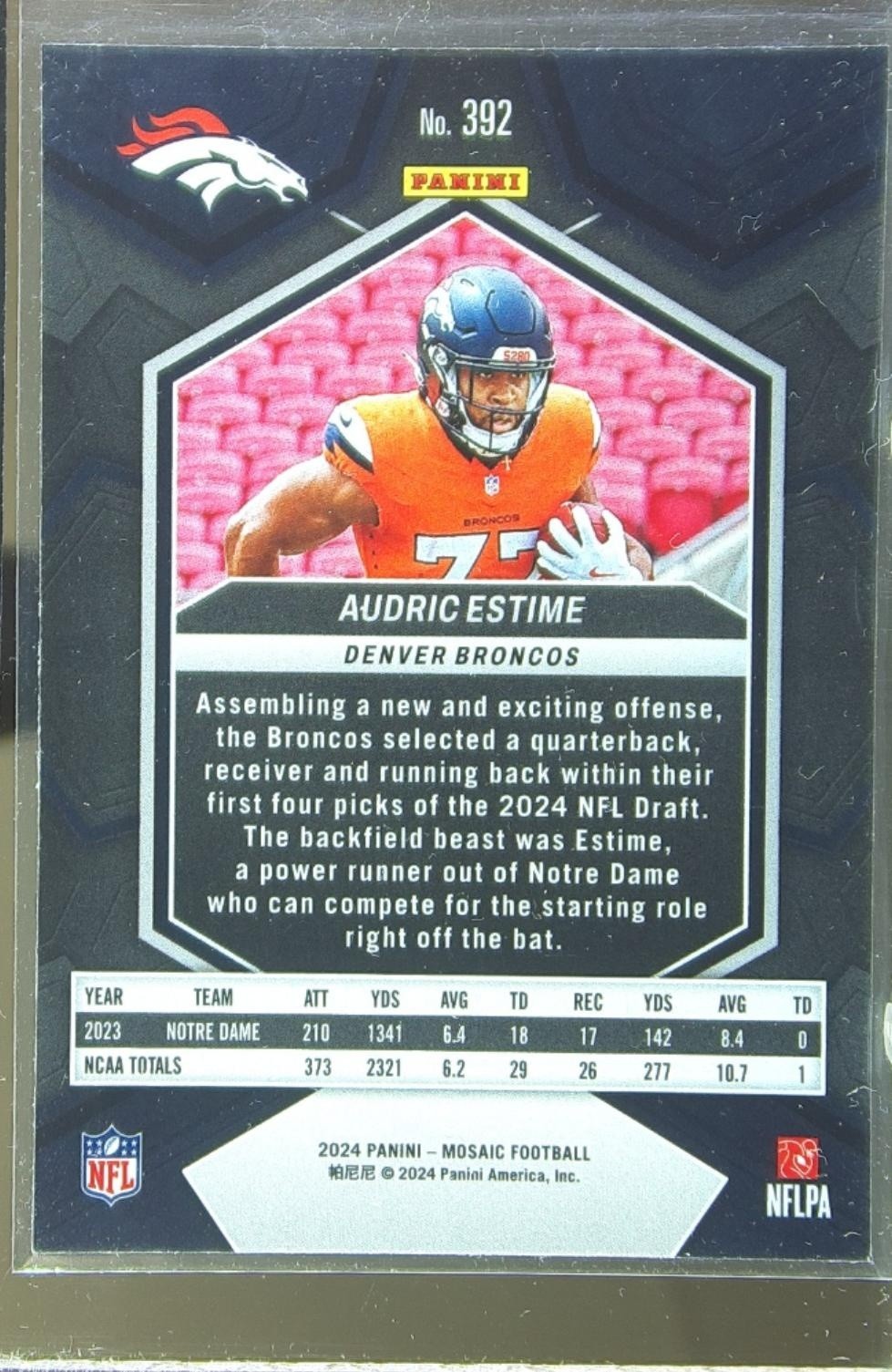 2024 Mosaic Audric Estime RC #392 Broncos - Image 3
