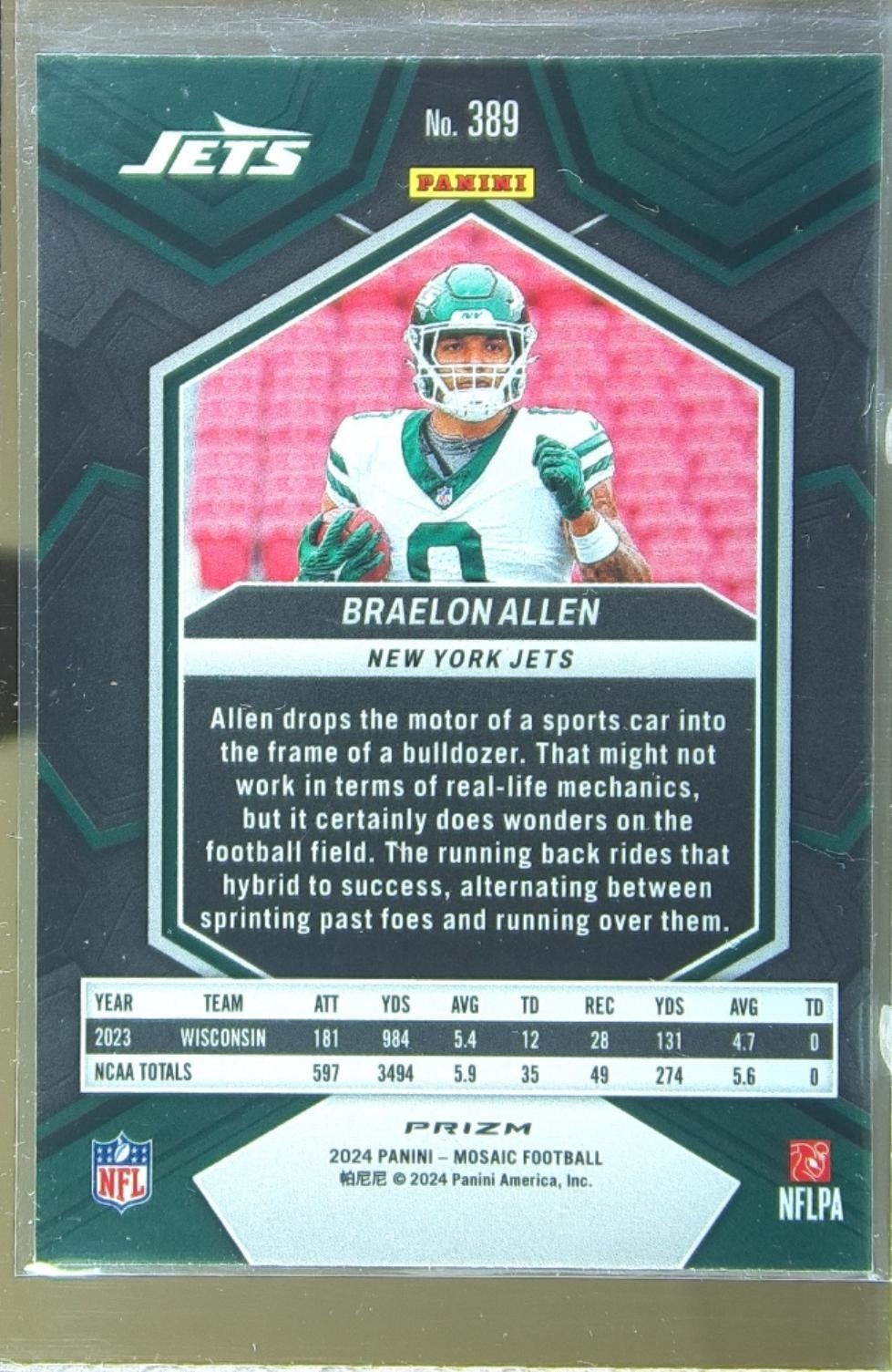 2024 Mosaic Braelon Allen Mosaic Camo Pink RC #389 Jets - Image 3