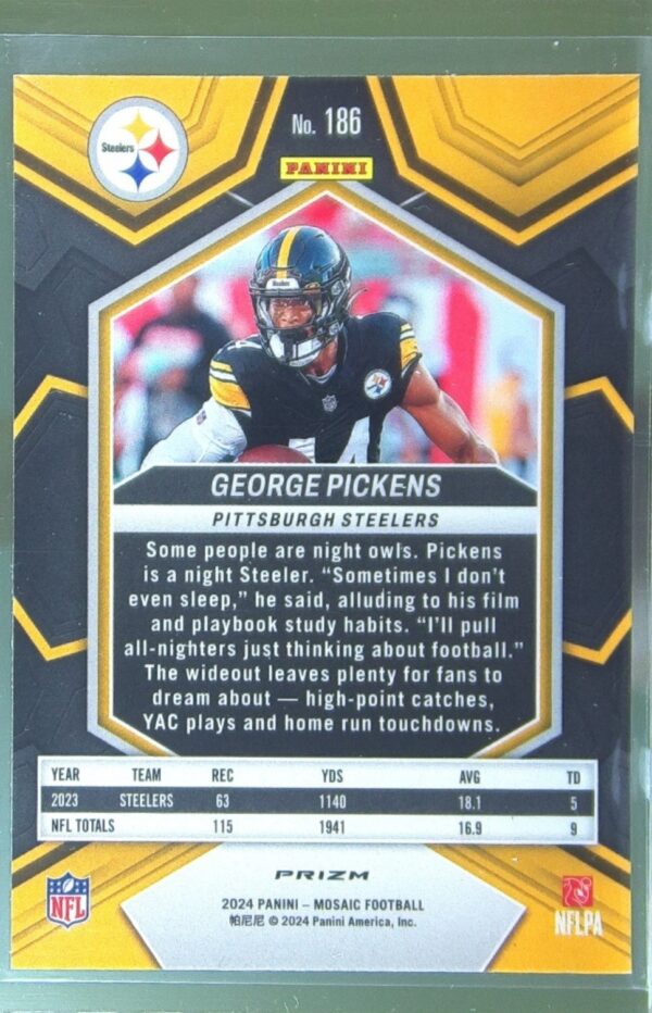2024 Mosaic George Pickens Silver 186 Steelers - Image 3