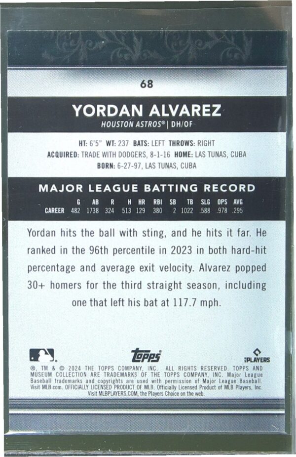2024 Museum Collection Yordan Alvarez Gold /199 #68 Astros - Image 3