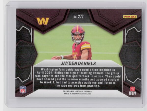 2024 Panini Mosaic Jayden Daniels RC NFL Debut 272 Commanders - Image 3