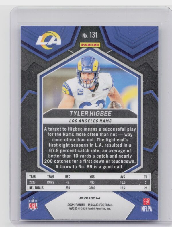 2024 Panini Mosaic Tyler Higbee Mosaic Reactive Blue 131 Rams - Image 3