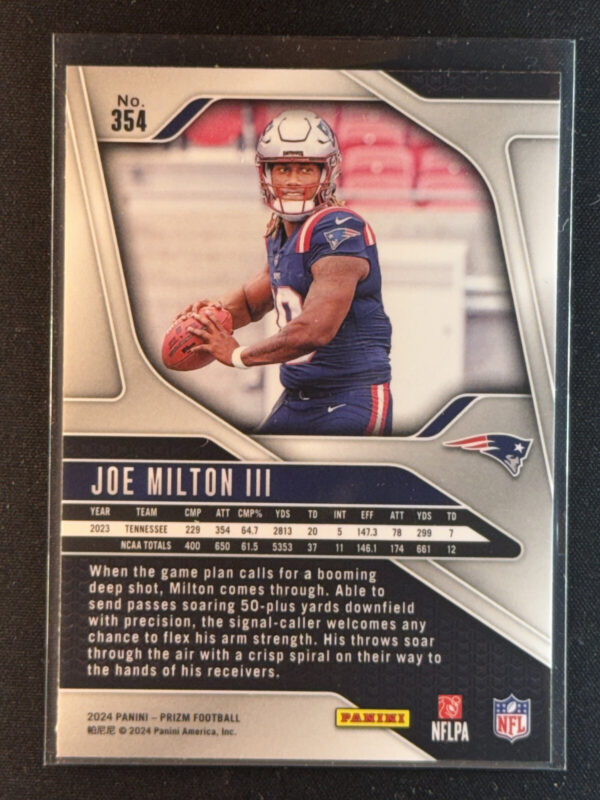 2024 Panini Prizm Joe Milton III Rookie RC Patriots #354 - Image 3