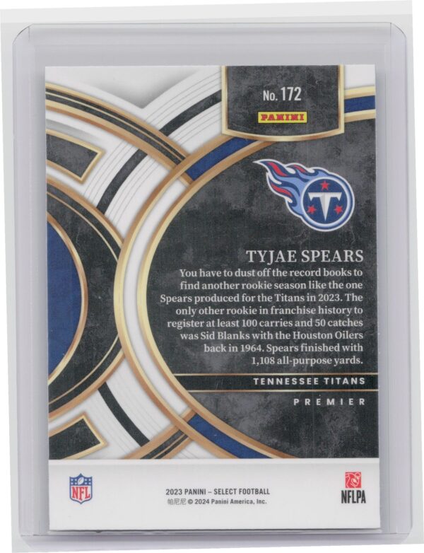 2024 Panini Select Tajae Spears Premiere Rookie #172 Titans - Image 3