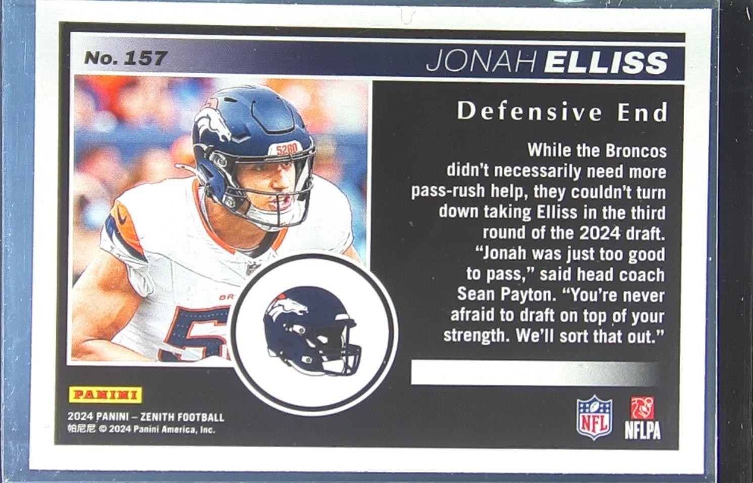 2024 Panini Zenith Jonah Elliss Retail RC #157 Broncos - Image 3