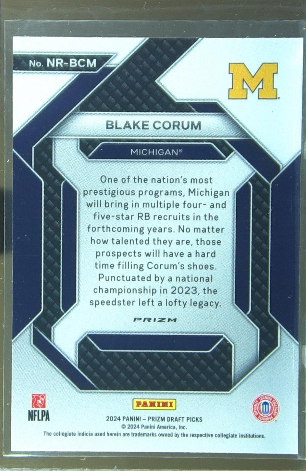 2024 Prizm Collegiate Draft Picks Blake Corum RC NR-BCM Wolverines New Recruits - Image 3