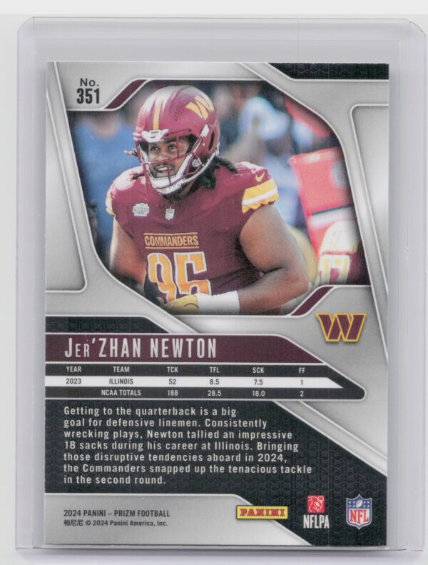 2024 Prizm Jer'Zhan Newton RC 351 Commanders - Image 3