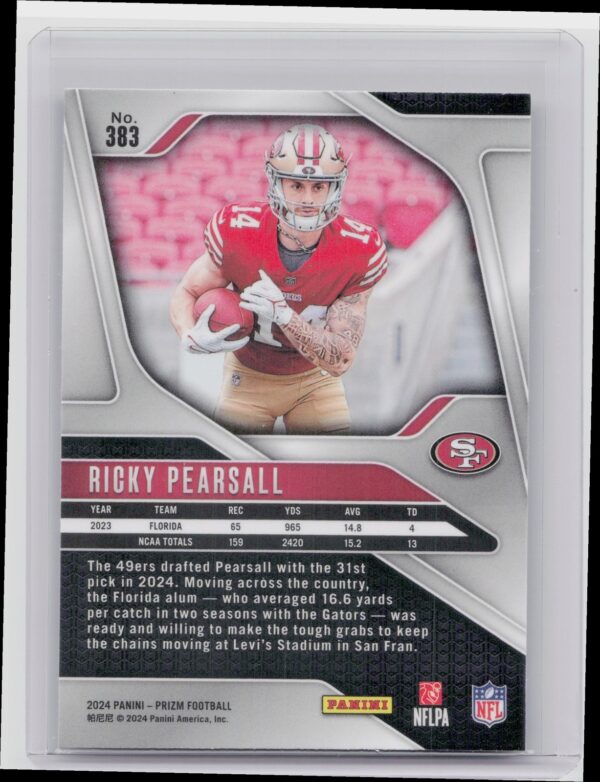 2024 Prizm Ricky Pearsall RC 383 49ers - Image 3