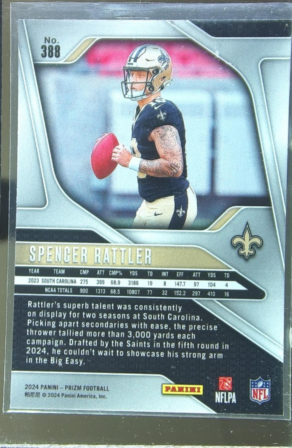 2024 Prizm Spencer Rattler RC #388 Saints - Image 3