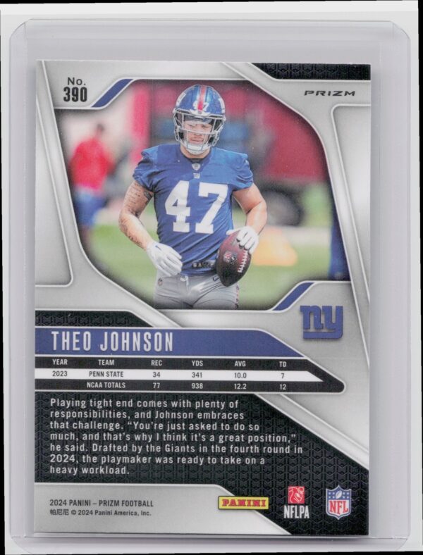 2024 Prizm Theo Johnson Pink 390 Giants - Image 3