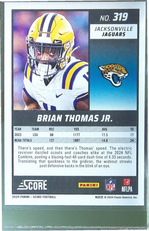 2024 Score Brian Thomas Jr. Red RC #319 Jaguars - Image 3