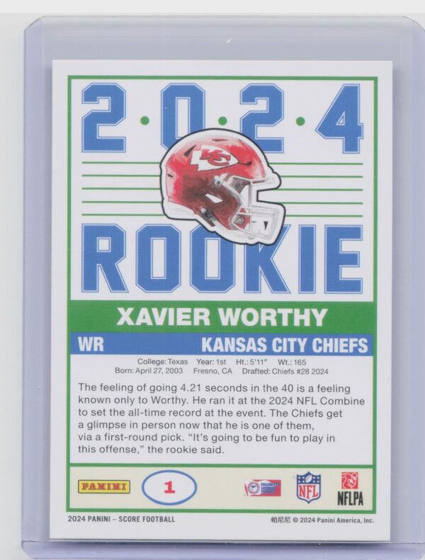 2024 Score Xavier Worthy RC #1 Chiefs 35th Anniversary Rookies - Image 3