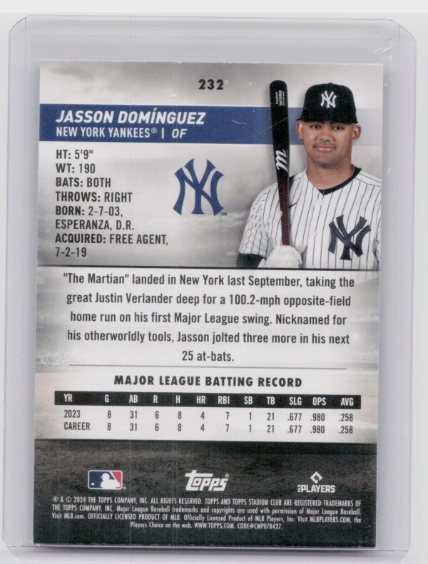 2024 Stadium Club Jasson Domínguez Red Foil #232 Yankees - Image 3
