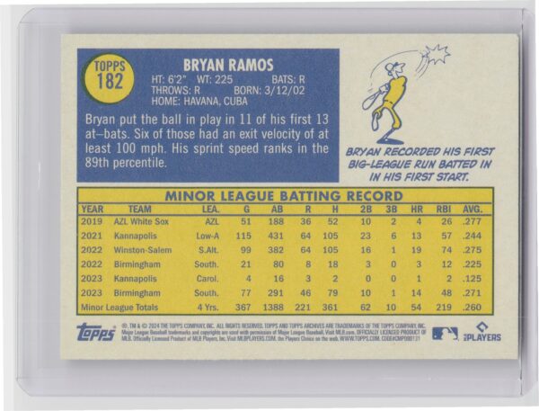 2024 Topps Archives Bryan Ramos RC #182 Sox - Image 3