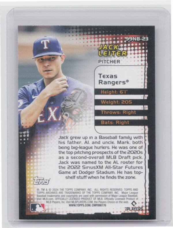 2024 Topps Archives Jack Leiter RC #99NB-23 Rangers 1999 Topps New Breed - Image 3