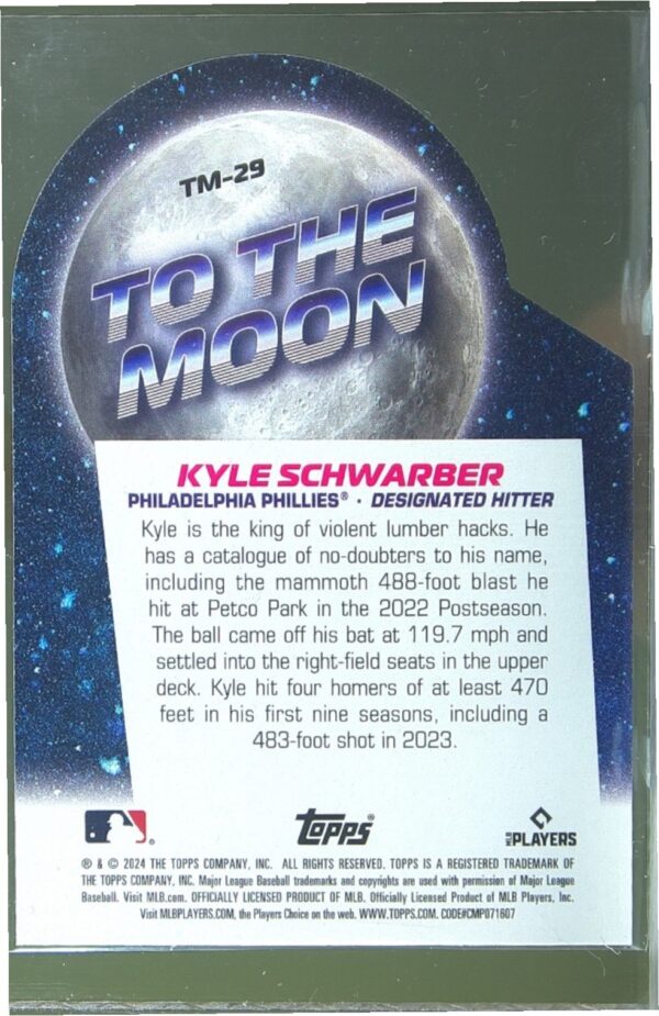 2024 Topps Big League Kyle Schwarber #TM-29 Phillies To the Moon Die Cuts - Image 3