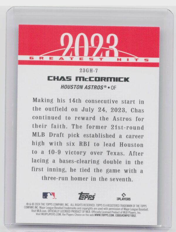 2024 Topps Chas McCormick #23GH-7 Astros 2023 Greatest Hits - Image 3