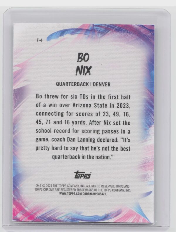 2024 Topps Chrome Bo Nix RC F-4 Broncos Finesse - Image 3