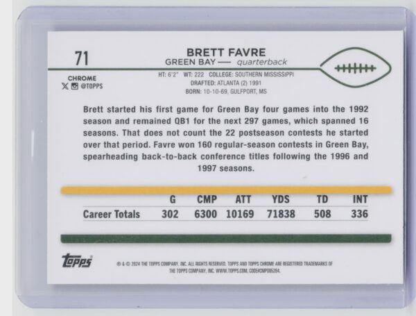 2024 Topps Chrome Brett Favre 71 Packers - Image 3