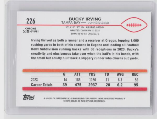 2024 Topps Chrome Bucky Irving X Fractor RC #226 Buccaneers - Image 3