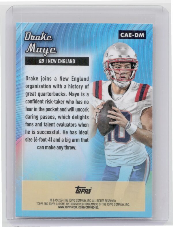 2024 Topps Chrome Drake Maye RC CAE-DM Patriots Chrome All Etch - Image 3
