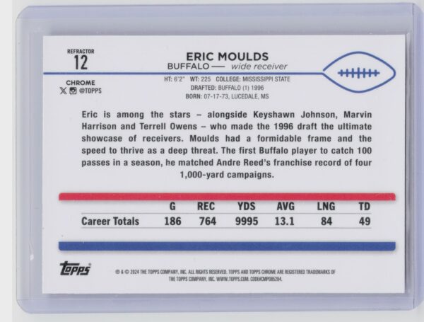 2024 Topps Chrome Eric Moulds Prism Refractor #12 Bills - Image 3
