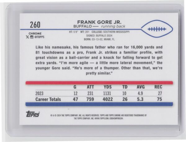 2024 Topps Chrome Frank Gore Jr. RC 260 Bills - Image 3