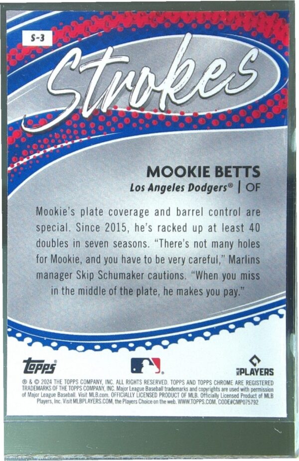 2024 Topps Chrome Mookie Betts #S-3 Dodgers Strokes - Image 3