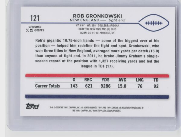 2024 Topps Chrome Rob Gronkowski 121 Patriots - Image 3