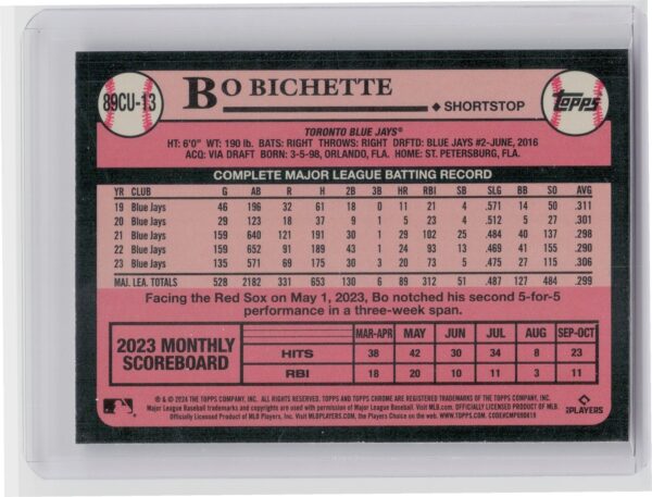2024 Topps Chrome Update Bo Bichette #89CU-13 Jays 1989 Topps Baseball 35th Anni - Image 3