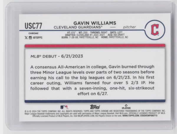 2024 Topps Chrome Update Gavin Williams Magenta / Purple Lava Lamp Refractors /2 - Image 3