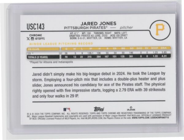 2024 Topps Chrome Update Jared Jones RayWave Refractors RC #USC143 Pirates - Image 3