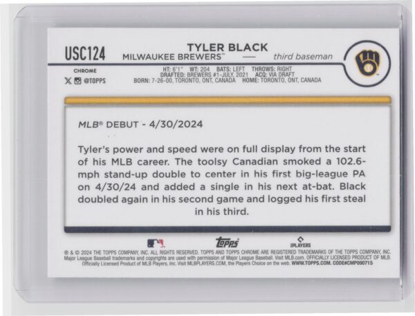 2024 Topps Chrome Update Tyler Black X Fractors RC #USC124 Brewers - Image 3
