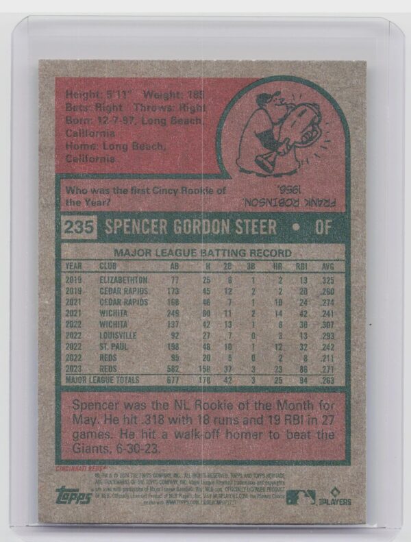 2024 Topps Heritage Mini Spencer Steer #235 Reds - Image 3